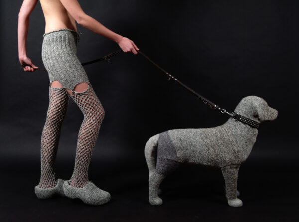Photographic artwork by Nanon Morsink in co-production with Jan Beerling, titled Hendrika with dog, part of the Longstocking Series