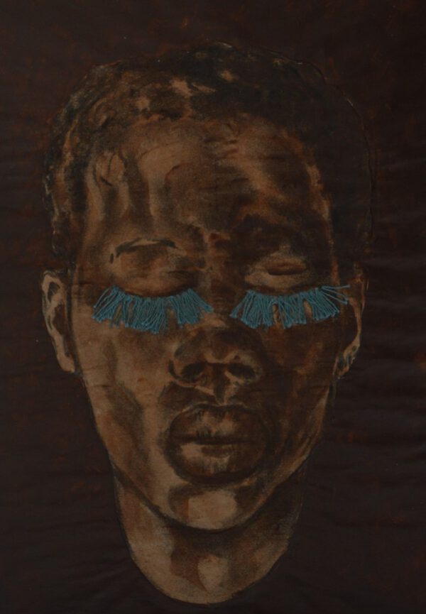 Artwork by Nanon Morsink titled It’s in your head, made with acrylic on paper and embroidery