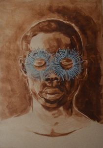 Artwork by Nanon Morsink titled It’s in your head, made with acrylic on paper and embroidery