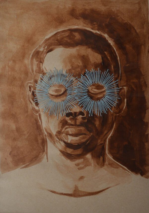 Artwork by Nanon Morsink titled It’s in your head, made with acrylic on paper and embroidery