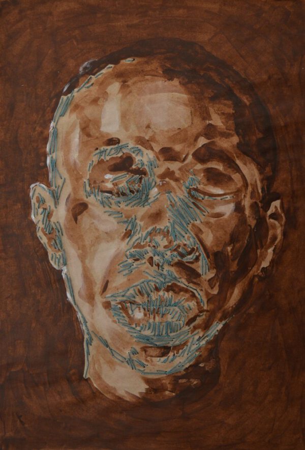 Artwork by Nanon Morsink titled It’s in your head, made with acrylic on paper and embroidery