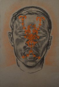 Artwork by Nanon Morsink titled It’s in your head, made with acrylic on paper and embroidery