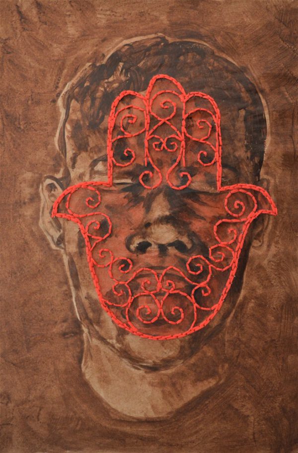 Artwork by Nanon Morsink titled It’s in your head, made with acrylic on paper and embroidery