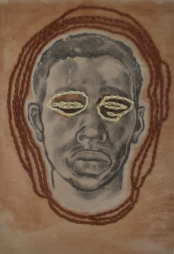 Artwork by Nanon Morsink titled It’s in your head, made with acrylic on paper and embroidery