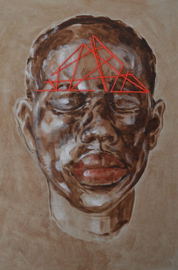 Artwork by Nanon Morsink titled It’s in your head, made with acrylic on paper and embroidery