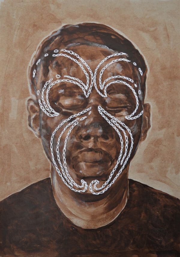 Artwork by Nanon Morsink titled It’s in your head, made with acrylic on paper and embroidery