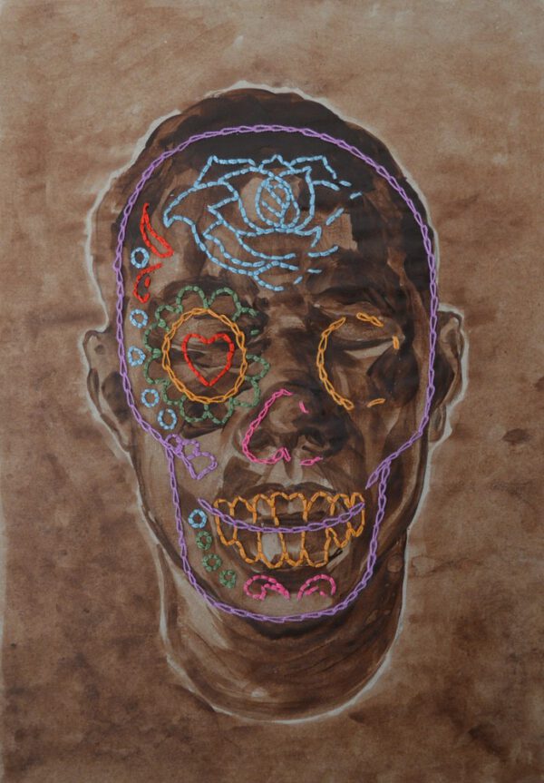 Artwork by Nanon Morsink titled It’s in your head, made with acrylic on paper and embroidery