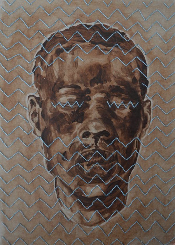 Artwork by Nanon Morsink titled It’s in your head, made with acrylic on paper and embroidery