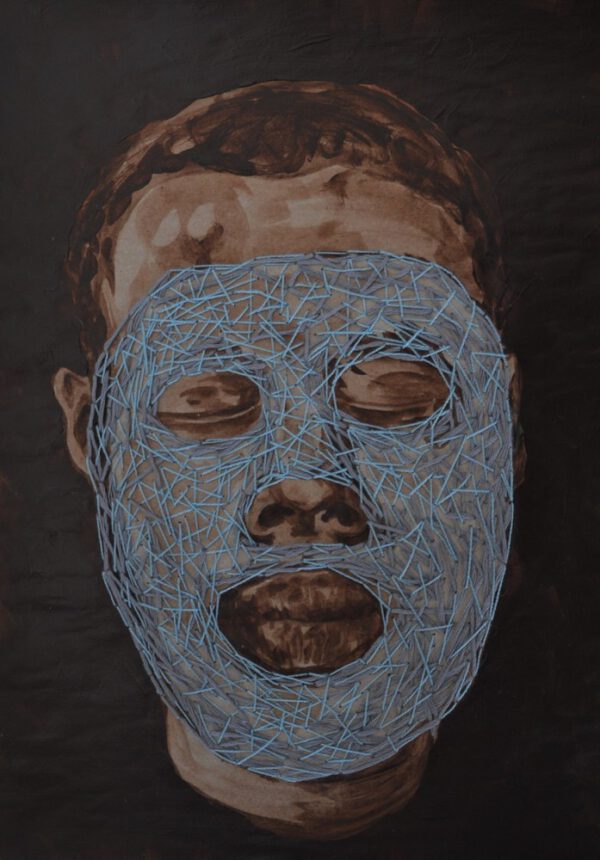 Artwork by Nanon Morsink titled It’s in your head, made with acrylic on paper and embroidery