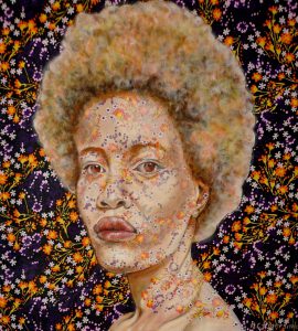 Artwork by Nanon Morsink titled Soul II, made with acrylic on pre-printed fabric