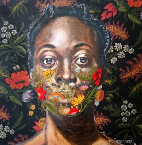 Artwork by Nanon Morsink titled Silenced I, made with acrylic on pre-printed fabric