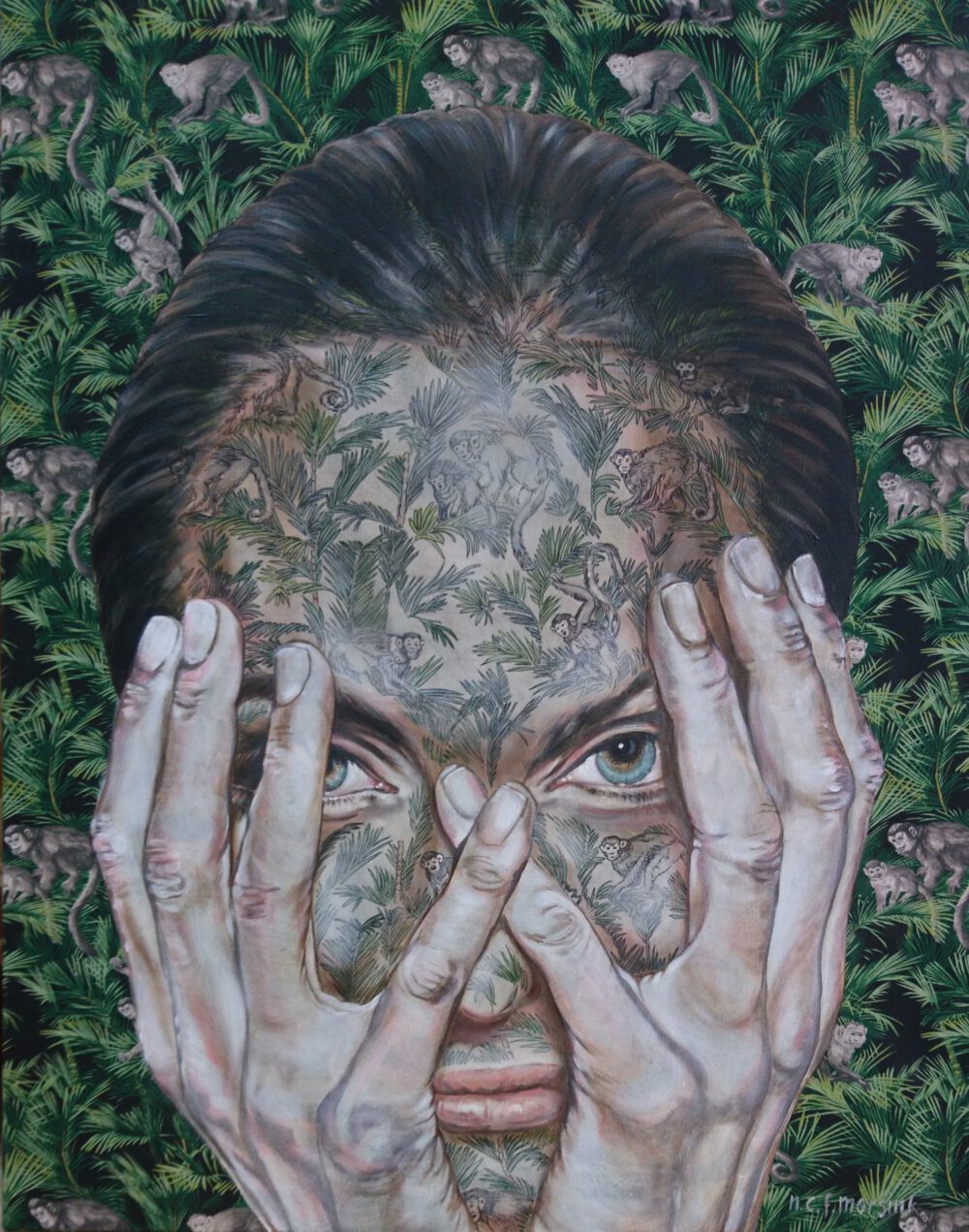 Artwork by Nanon Morsink titled Jungle in my head I, made with acrylic on pre-printed fabric