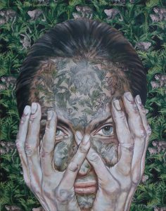Artwork by Nanon Morsink titled Jungle in my head I, made with acrylic on pre-printed fabric