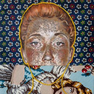 Series of artworks by Nanon Morsink titled Madre II made with acrylic on pre-printed fabric, ready-made embroidery and hand embroidery