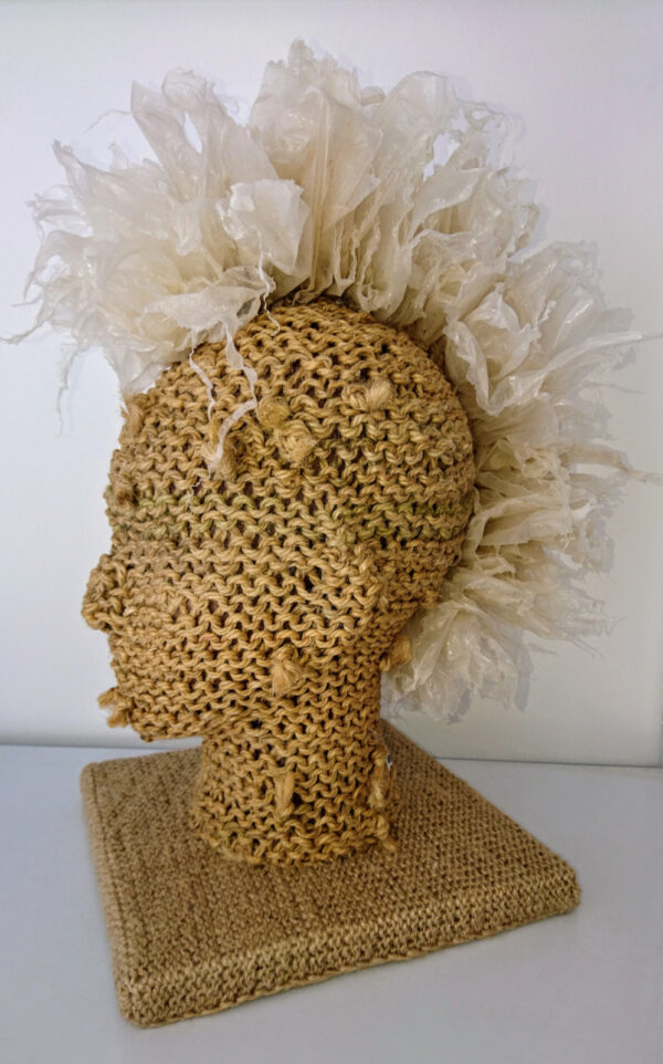 Call for Anarchy, sculpture made of reused rope, reused plastic, head by contemporary artist Nanon Morsink