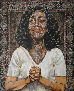 Artwork by Nanon Morsink titled Black Madonna, made with acrylic on pre-printed fabric
