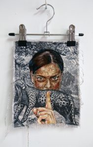 Artwork by Nanon Morsink titled Wallflower, made with acrylic on pre-printed fabric and embroidery