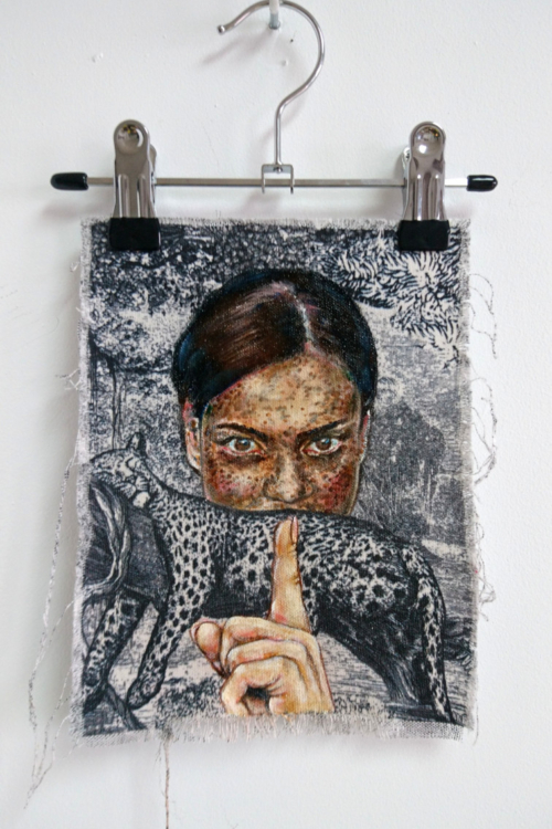Artwork by Nanon Morsink titled Wallflower, made with acrylic on pre-printed fabric and embroidery