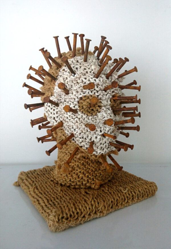 I Am Your Voodoo Doll, sculpture made of reused rope, nails, paint, head by contemporary artist Nanon Morsink