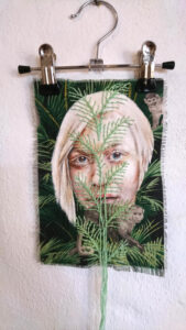 Artwork by Nanon Morsink titled Wallflower, made with acrylic on pre-printed fabric and embroidery
