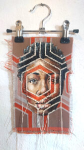 Artwork by Nanon Morsink titled Wallflower, made with acrylic on pre-printed fabric and embroidery