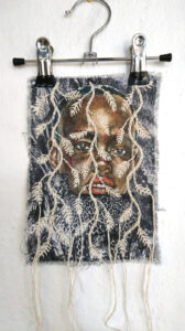 Artwork by Nanon Morsink titled Wallflower, made with acrylic on pre-printed fabric and embroidery