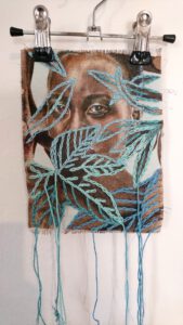 Artwork by Nanon Morsink titled Wallflower, made with acrylic on pre-printed fabric and embroidery