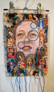 Artwork by Nanon Morsink titled Wallflower, made with acrylic on pre-printed fabric and embroidery