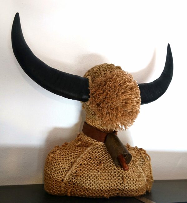 Land of Confusion, bust sculpture made of reused rope, horns, goat bell by contemporary artist Nanon Morsink