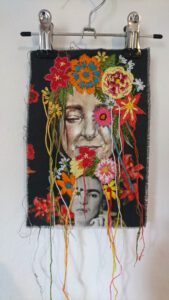 Artwork by Nanon Morsink titled Wallflower, made with acrylic on pre-printed fabric and embroidery