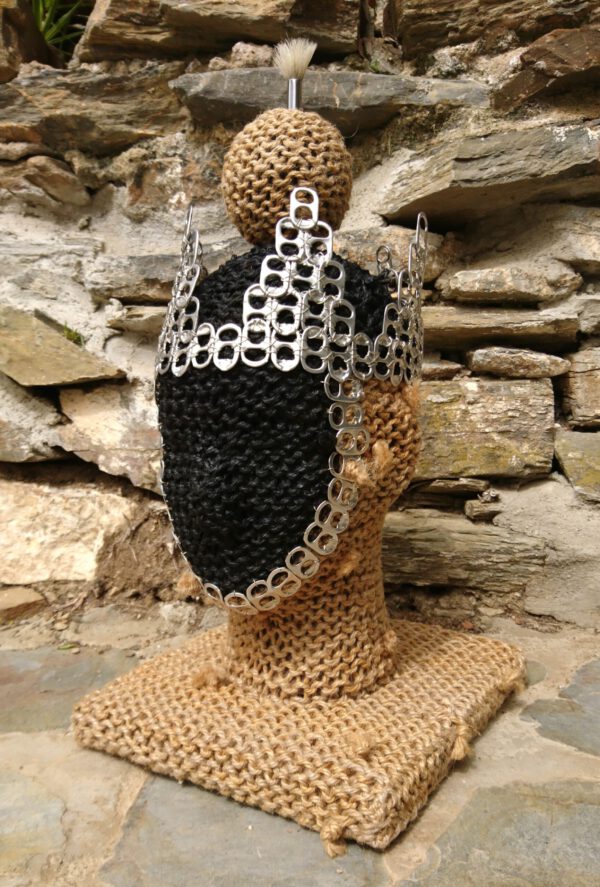 Trash Queen, sculpture made of reused rope, can tabs, paint, head by contemporary artist Nanon Morsink