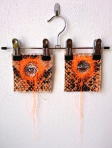 Artwork by Nanon Morsink titled Wallflower, made with acrylic on pre-printed fabric and embroidery