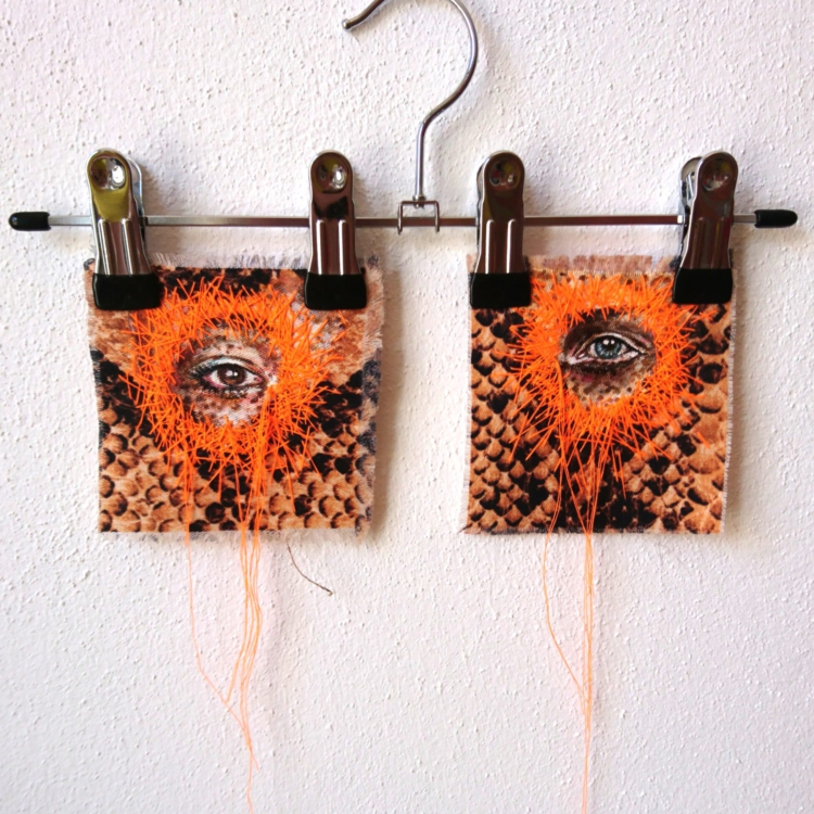 Artwork by Nanon Morsink titled Wallflower, made with acrylic on pre-printed fabric and embroidery