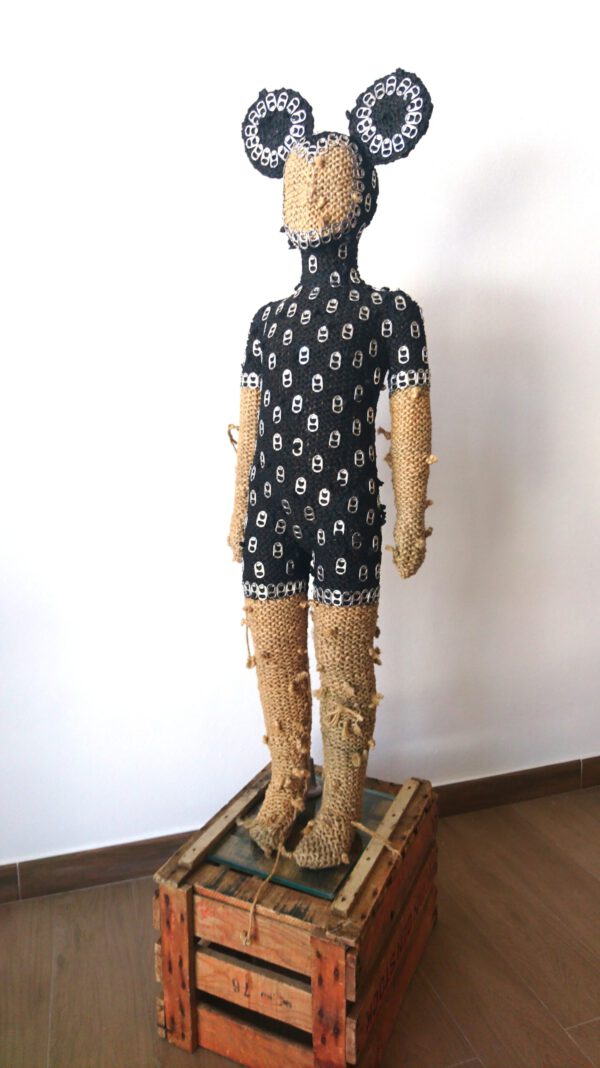 Children, I Wanna Warn Ya..., sculpture made of reused rope, can tabs, paint, doll by contemporary artist Nanon Morsink