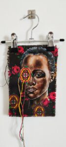 Artwork by Nanon Morsink titled Wallflower, made with acrylic on pre-printed fabric and embroidery