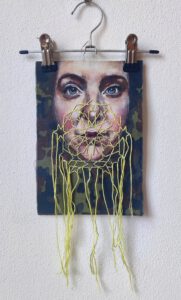 Artwork by Nanon Morsink titled Wallflower, made with acrylic on pre-printed fabric and embroidery
