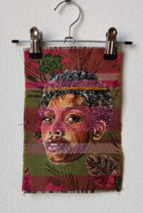 Artwork by Nanon Morsink titled Wallflower, made with acrylic on pre-printed fabric and embroidery