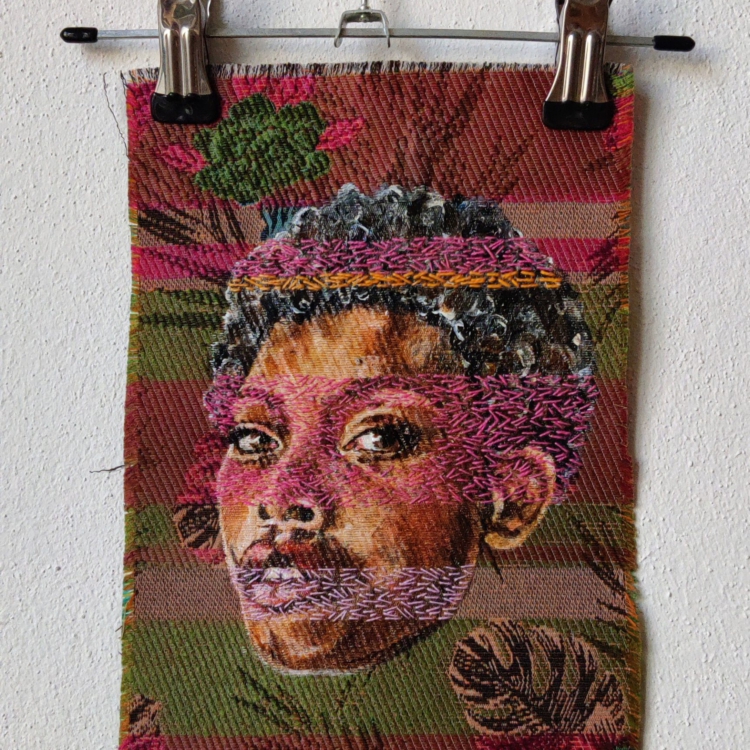 Artwork by Nanon Morsink titled Wallflower, made with acrylic on pre-printed fabric and embroidery