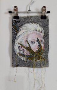 Artwork by Nanon Morsink titled Wallflower, made with acrylic on pre-printed fabric and embroidery
