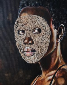 Artwork by Nanon Morsink titled Embroidered woman II, made with acrylic on canvas and rope embroidery