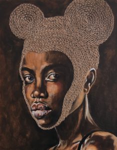 Artwork by Nanon Morsink titled Embroidered woman III, made with acrylic on canvas and rope embroidery