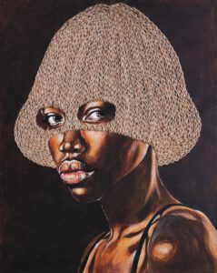 Artwork by Nanon Morsink titled Embroidered woman IV, made with acrylic on canvas and rope embroidery