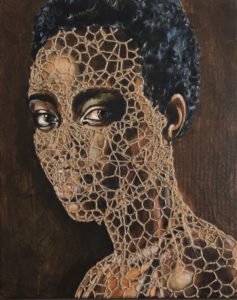 Artwork by Nanon Morsink titled Embroidered woman III, made with acrylic on canvas and rope embroidery