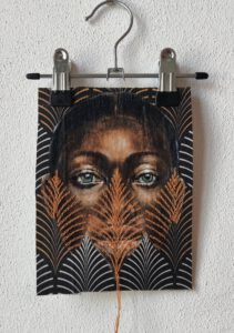 Artwork by Nanon Morsink titled Wallflower, made with acrylic on pre-printed fabric and embroidery