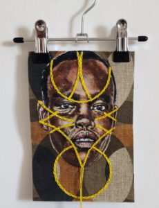Artwork by Nanon Morsink titled Wallflower, made with acrylic on pre-printed fabric and embroidery