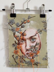 Artwork by Nanon Morsink titled Wallflower, made with acrylic on pre-printed fabric and embroidery