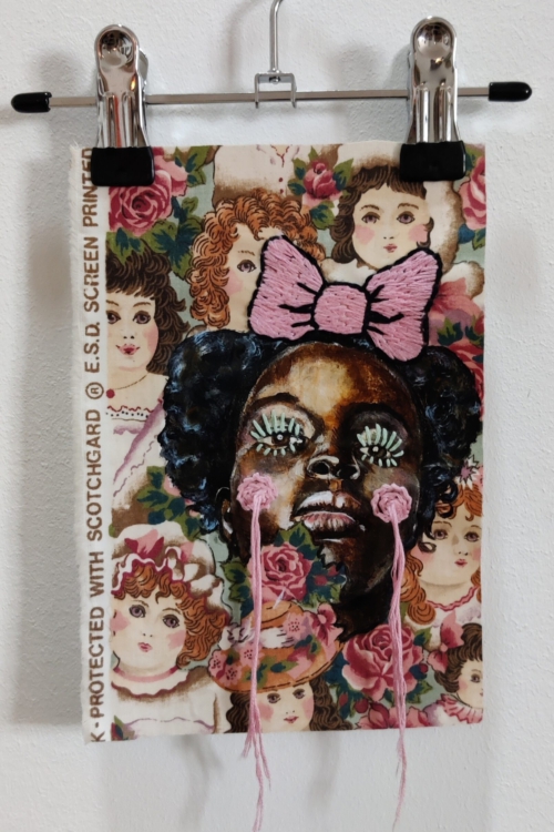 Artwork by Nanon Morsink titled Wallflower, made with acrylic on pre-printed fabric and embroidery