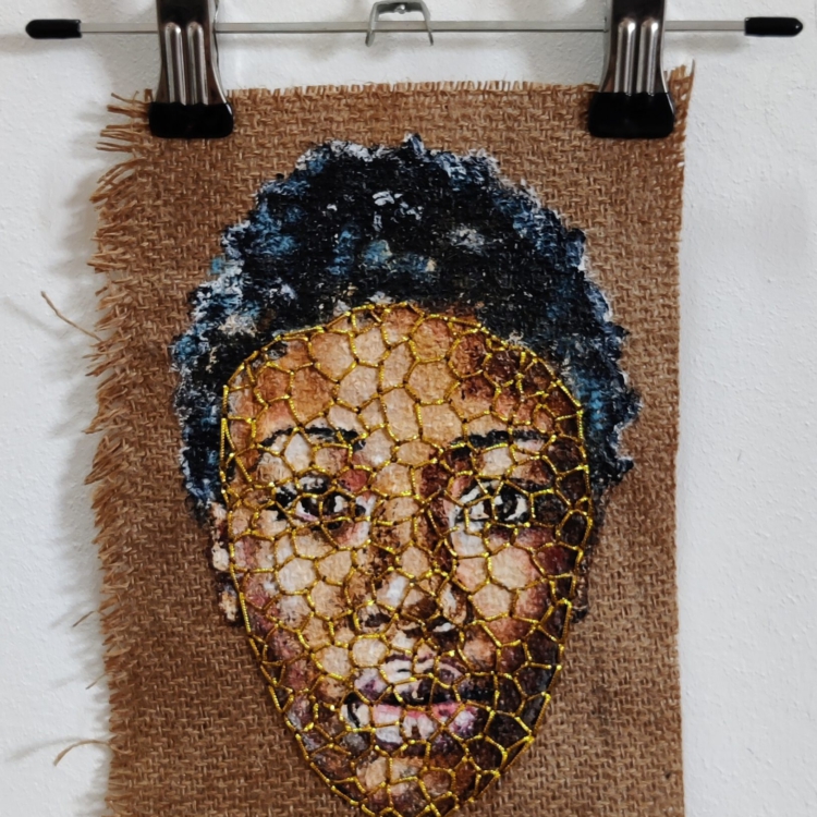 Artwork by Nanon Morsink titled Wallflower, made with acrylic on pre-printed fabric and embroidery