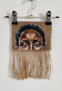 Artwork by Nanon Morsink titled Wallflower, made with acrylic on pre-printed fabric and embroidery