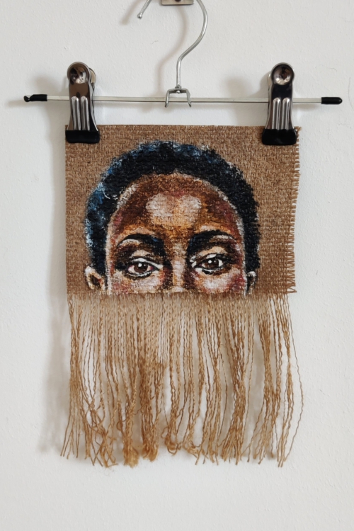Artwork by Nanon Morsink titled Wallflower, made with acrylic on pre-printed fabric and embroidery